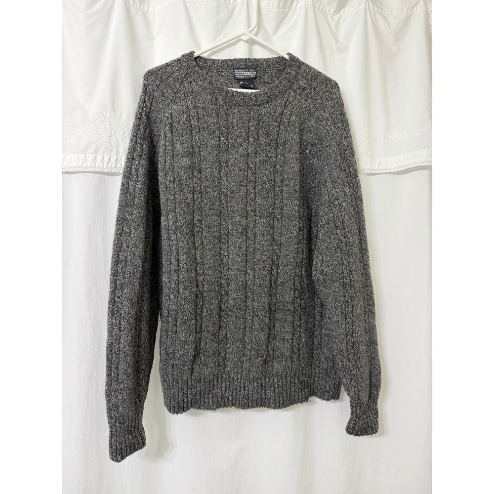 Members Only Sweater Mens Extra Large Charcoal Gray 100% Wool Cableknit Pullover